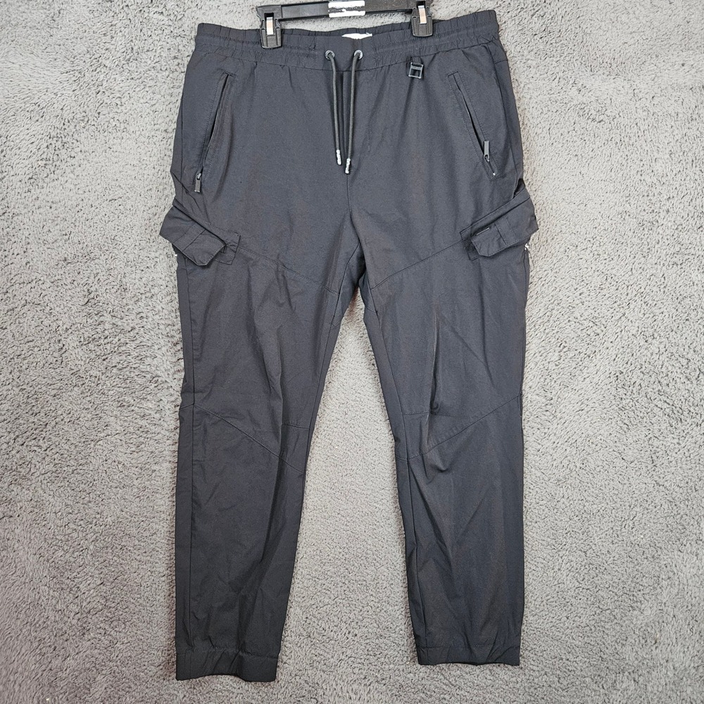 Twice Mens Black Slim Fit Cargo Joggers Elastic Waist Techwear Size 34